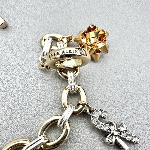 Christmas Charm Bracelet Anne Klein Gold Silver Mixed Metal Holiday Jewelry - Picture 4 of 4